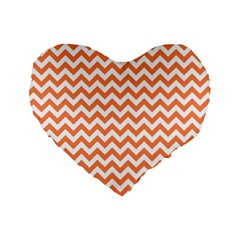 Tangerine Orange & White Zigzag Pattern Standard 16  Premium Flano Heart Shape Cushion  by Zandiepants