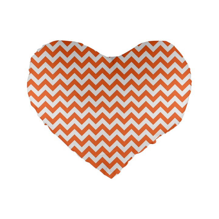 Tangerine Orange & White ZigZag pattern Standard 16  Premium Flano Heart Shape Cushion 