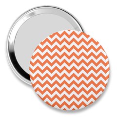 Tangerine Orange & White Zigzag Pattern 3  Handbag Mirror by Zandiepants