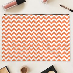 Tangerine Orange & White Zigzag Pattern Cosmetic Bag (xxl) by Zandiepants