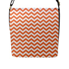 Tangerine Orange & White Zigzag Pattern Flap Closure Messenger Bag (l) by Zandiepants