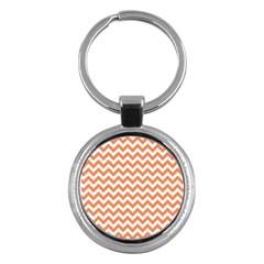 Tangerine Orange & White Zigzag Pattern Key Chain (round) by Zandiepants