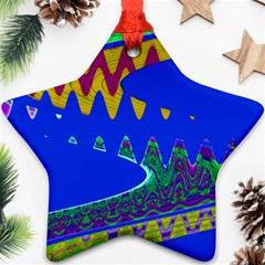 Colorful Wave Blue Abstract Ornament (star)  by BrightVibesDesign