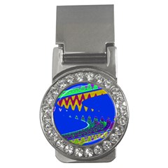 Colorful Wave Blue Abstract Money Clips (cz)  by BrightVibesDesign