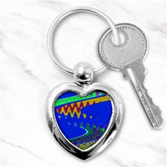 Colorful Wave Blue Abstract Key Chains (heart)  by BrightVibesDesign