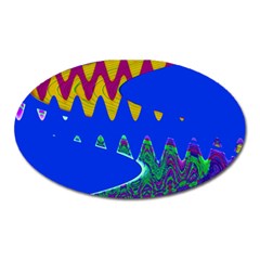 Colorful Wave Blue Abstract Oval Magnet by BrightVibesDesign