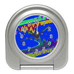 Colorful Wave Blue Abstract Travel Alarm Clocks by BrightVibesDesign