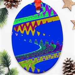 Colorful Wave Blue Abstract Oval Ornament (two Sides) by BrightVibesDesign