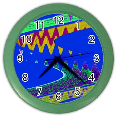 Colorful Wave Blue Abstract Color Wall Clocks by BrightVibesDesign