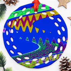 Colorful Wave Blue Abstract Ornament (round Filigree) 