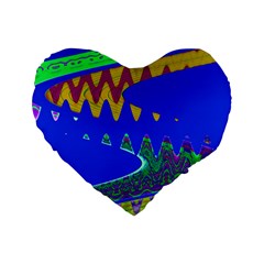 Colorful Wave Blue Abstract Standard 16  Premium Flano Heart Shape Cushions