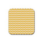 Sunny Yellow & White Zigzag Pattern Rubber Coaster (Square) Front