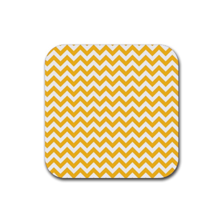 Sunny Yellow & White Zigzag Pattern Rubber Coaster (Square)