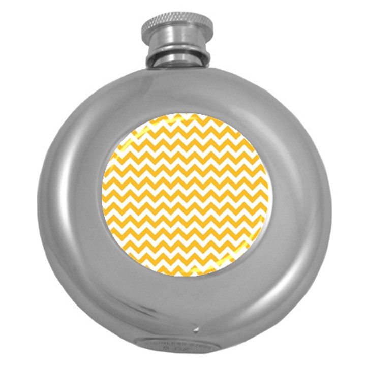 Sunny Yellow & White Zigzag Pattern Hip Flask (5 oz)