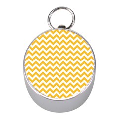 Sunny Yellow & White Zigzag Pattern Silver Compass (mini)