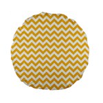 Sunny Yellow & White Zigzag Pattern Standard 15  Premium Flano Round Cushion  Back