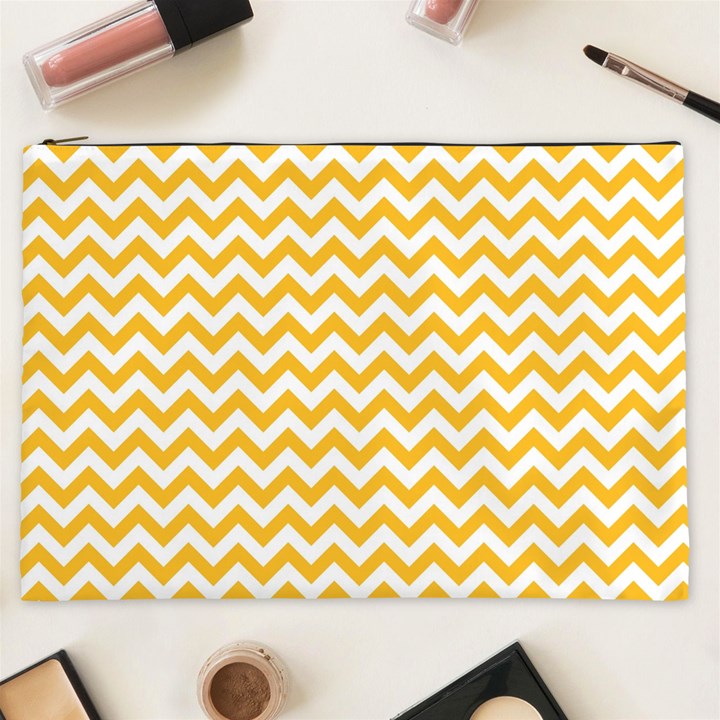 Sunny Yellow & White Zigzag Pattern Cosmetic Bag (XXL)