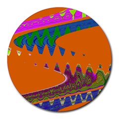 Colorful Wave Orange Abstract Round Mousepads by BrightVibesDesign