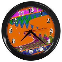 Colorful Wave Orange Abstract Wall Clocks (black) by BrightVibesDesign