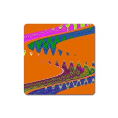 Colorful Wave Orange Abstract Square Magnet by BrightVibesDesign