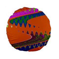 Colorful Wave Orange Abstract Standard 15  Premium Flano Round Cushions