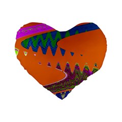 Colorful Wave Orange Abstract Standard 16  Premium Flano Heart Shape Cushions by BrightVibesDesign