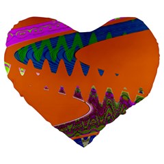 Colorful Wave Orange Abstract Large 19  Premium Flano Heart Shape Cushions