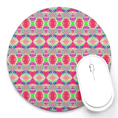 Pretty Pink Shapes Pattern Round Mousepads by BrightVibesDesign