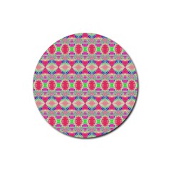 Pretty Pink Shapes Pattern Rubber Round Coaster (4 Pack)  by BrightVibesDesign