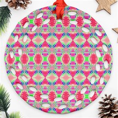 Pretty Pink Shapes Pattern Round Filigree Ornament (2side)