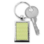 Spring Green & White Zigzag Pattern One Piece Boyleg Swimsuit Key Chain (Rectangle) Front