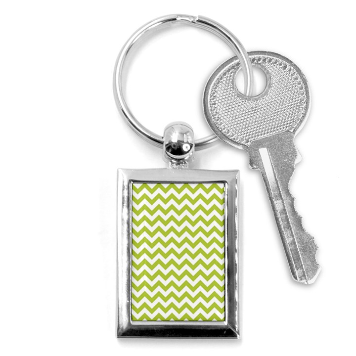 Spring Green & White Zigzag Pattern One Piece Boyleg Swimsuit Key Chain (Rectangle)