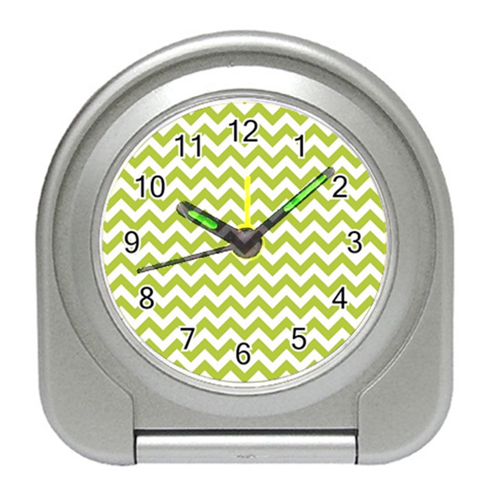 Spring Green & White Zigzag Pattern One Piece Boyleg Swimsuit Travel Alarm Clock