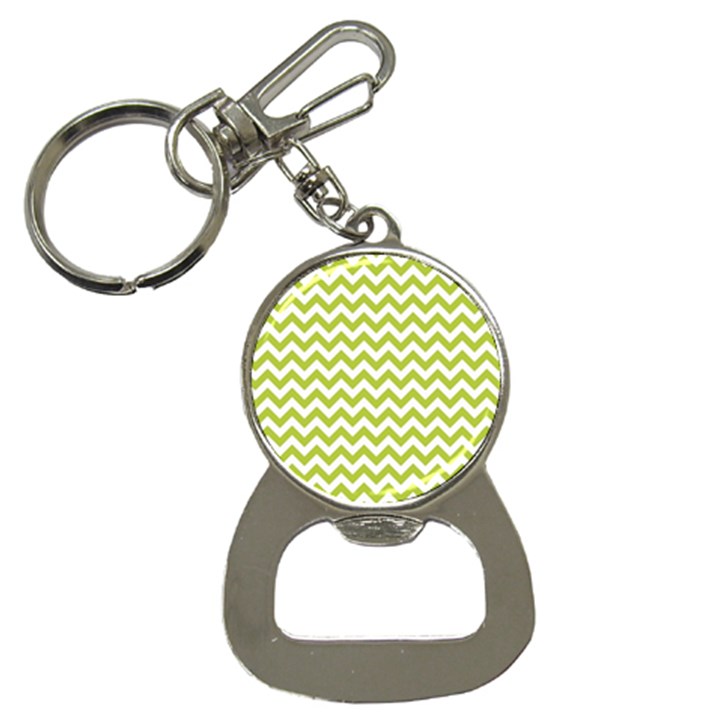 Spring Green & White Zigzag Pattern One Piece Boyleg Swimsuit Bottle Opener Key Chain