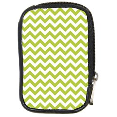 Spring Green & White Zigzag Pattern One Piece Boyleg Swimsuit Compact Camera Leather Case by Zandiepants