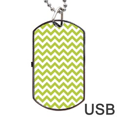 Spring Green & White Zigzag Pattern One Piece Boyleg Swimsuit Dog Tag Usb Flash (two Sides) by Zandiepants