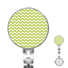 Spring Green & White Zigzag Pattern One Piece Boyleg Swimsuit Stainless Steel Nurses Watch