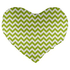 Spring Green & White Zigzag Pattern Large 19  Premium Heart Shape Cushion