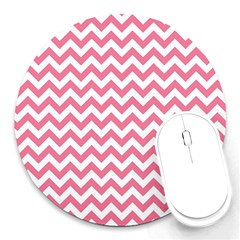 Soft Pink & White Zigzag Pattern Round Mousepad by Zandiepants