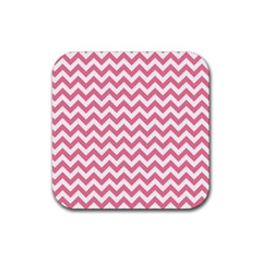 Soft Pink & White Zigzag Pattern Rubber Coaster (square) by Zandiepants