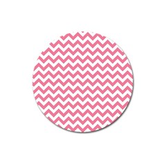 Soft Pink & White Zigzag Pattern Magnet 3  (round) by Zandiepants