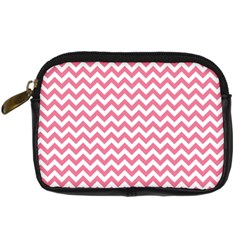 Soft Pink & White Zigzag Pattern Digital Camera Leather Case by Zandiepants