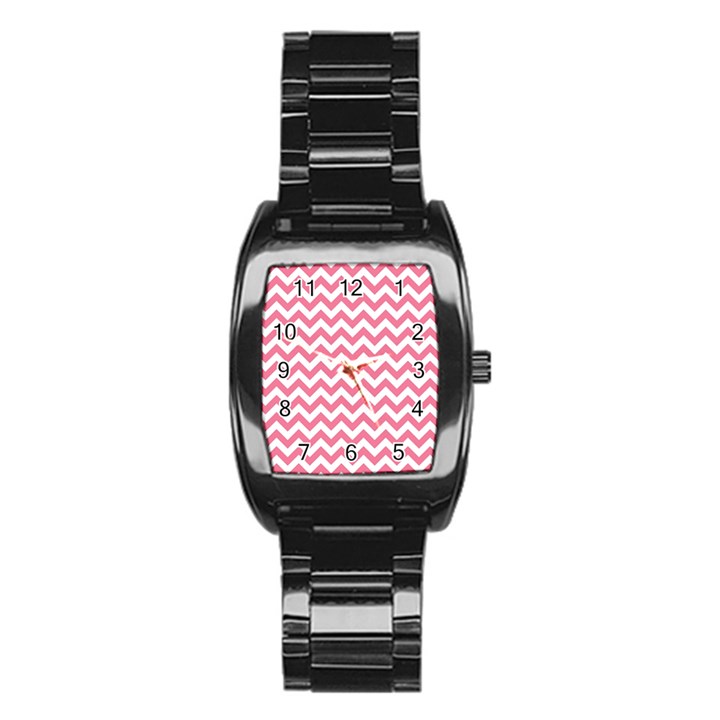 soft pink & White Zigzag Pattern Stainless Steel Barrel Watch