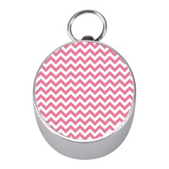 Soft Pink & White Zigzag Pattern Silver Compass (mini) by Zandiepants