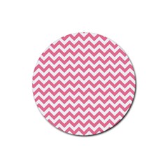 Soft Pink & White Zigzag Pattern Rubber Round Coaster (4 Pack) by Zandiepants