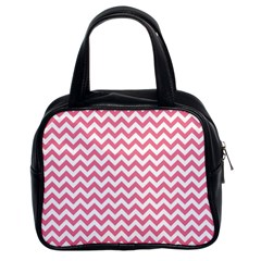 Soft Pink & White Zigzag Pattern Classic Handbag (two Sides) by Zandiepants