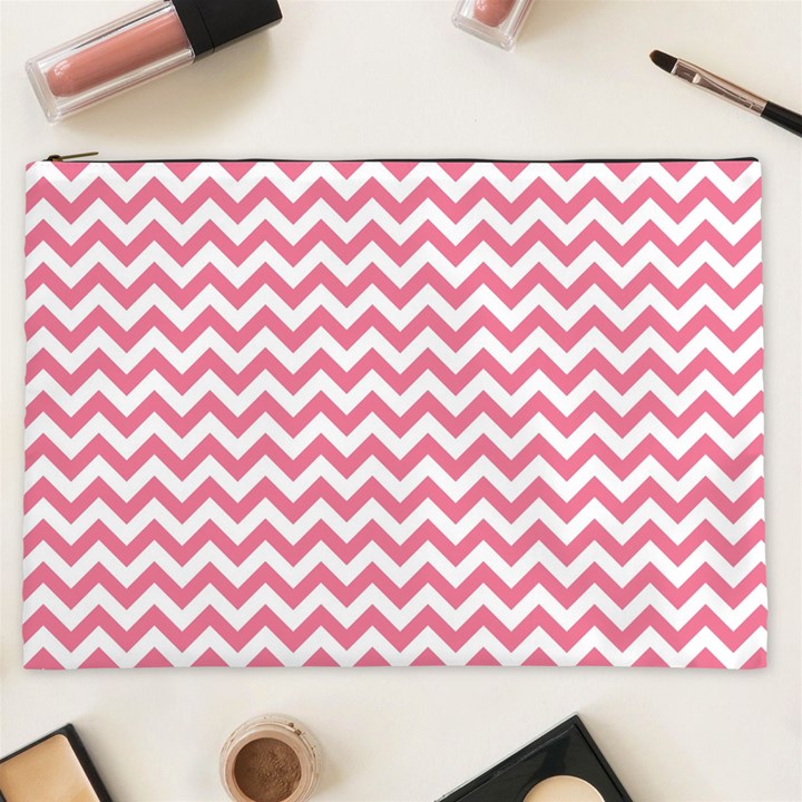 soft pink & White Zigzag Pattern Cosmetic Bag (XXL)