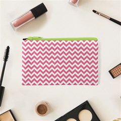 Soft Pink & White Zigzag Pattern Cosmetic Bag (xs)