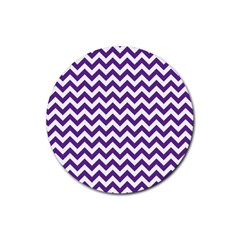 Royal Purple & White Zigzag Pattern Rubber Coaster (round) by Zandiepants