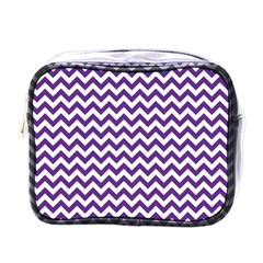 Royal Purple & White Zigzag Pattern Mini Toiletries Bag (one Side)